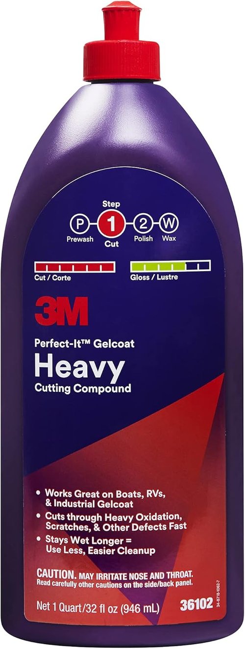3M Perfect-It Gelcoat Heavy Cutting Compound - Fast Marine Oxidation Remover for Boat & RV Gelcoat - 1 Quart