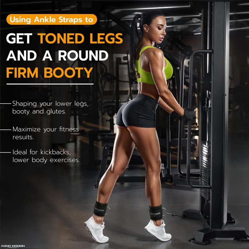 AOHO MOOON Ankle Strap (2 Pieces) for Cable Machine Women - Gym Workout Leg Strap, Premium Padding Ankle Cuffs, Glute Kickback Exercises Equipment, Pulley Attachment, One Size Fit All(Pair, BlackUp)