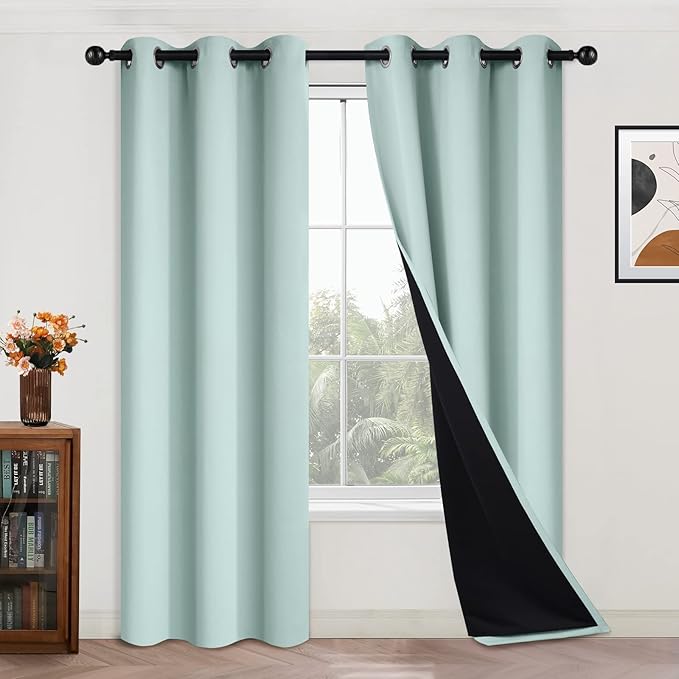 Yakamok Full Blackout Curtains 84 Inches Long, 2 Thick Layers Grommet Top