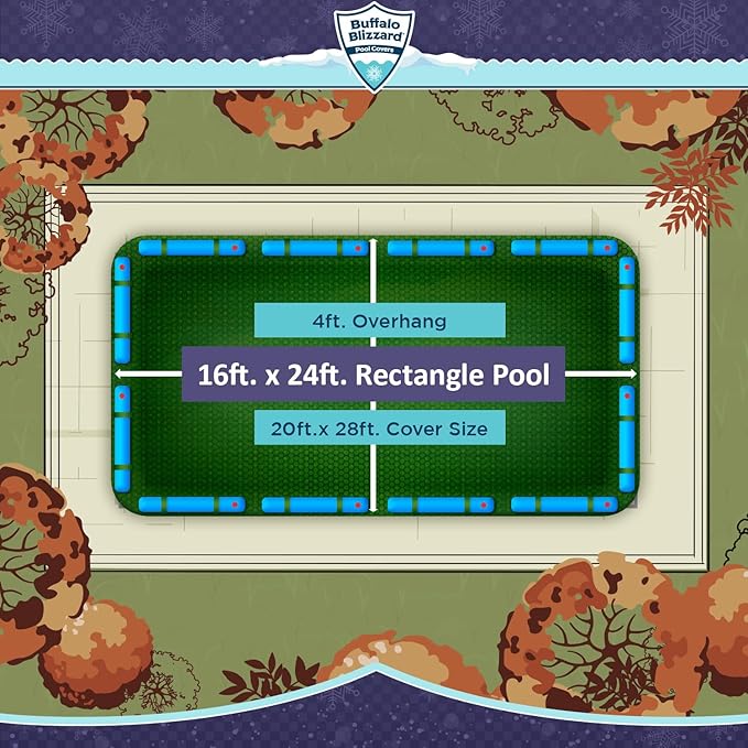 Buffalo Blizzard 16 ft x 24 ft Rectangle Pool Leaf Net | Mesh Pool Net Cover | Leaf Net for Above Ground Pool | Remove Leaves & Debris From Your Winter Cover | 4 Ft of Overlap | Winch & Cable Included