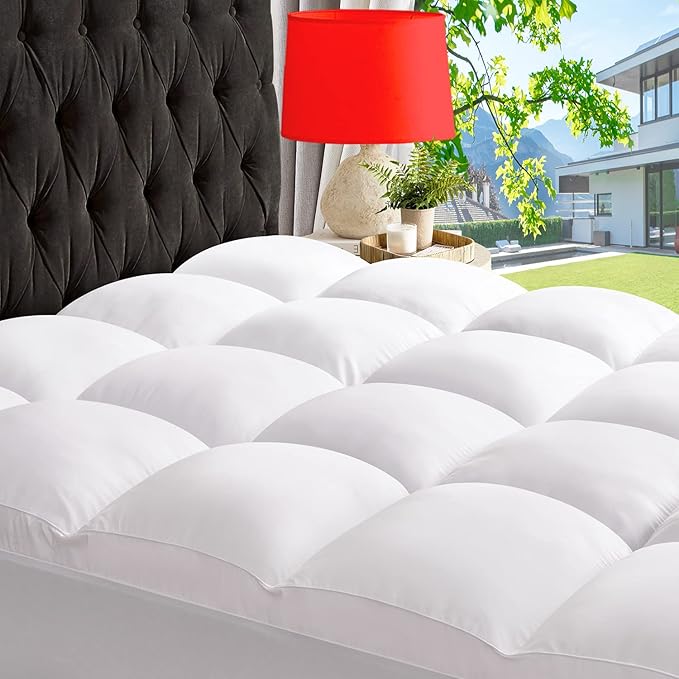 ABENE Queen Size Mattress Topper for Back Pain Relief, Extra Thick Mattress Pad Pillowtop, Soft Plush Mattress Cover Bed Topper with Deep Pocket, Overfilled Down Alternative Filling, White