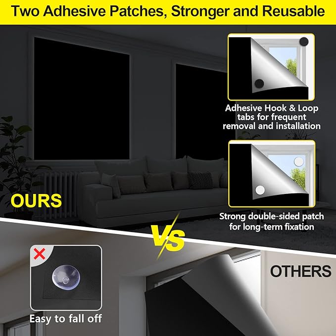 FADOTY Blackout Curtains for Bedroom, Portable 100% Black Out Window Cover Film