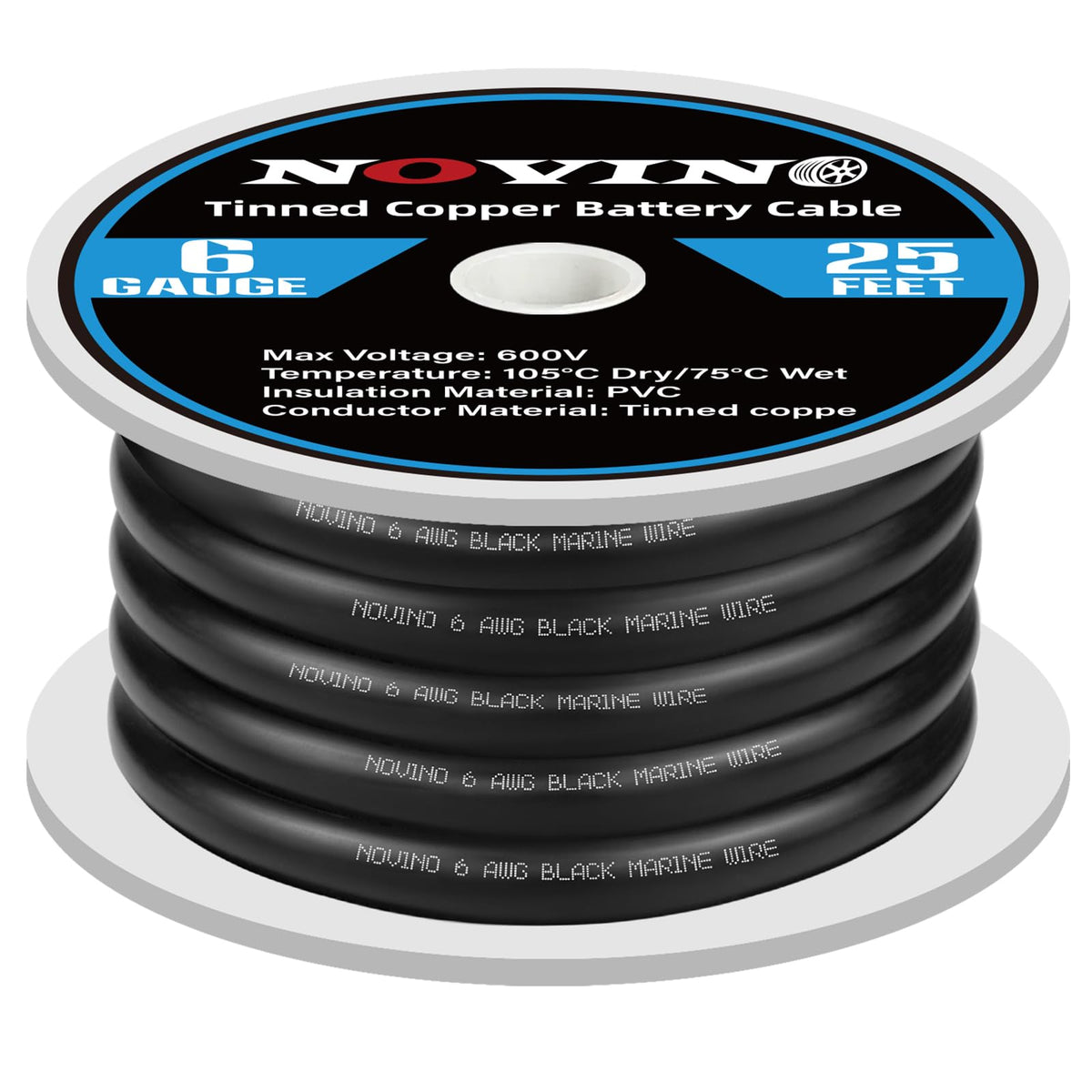 6 Gauge Marine Battery Cable,600V 6 AWG 25ft Tinned Copper Battery Cable for Boat Wiring Marine Automotive RV Camper Trailer Car Truck Motorcycle Kubota Tractor