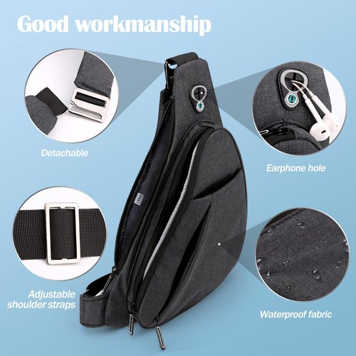 LKEX Crossbody Bag Anti-Theft Lightweight Casual Shoulder Backpack Sling Chest Bag Belt Rucksack for Travel Bicycle Sport（Dark Grey Right Hand）