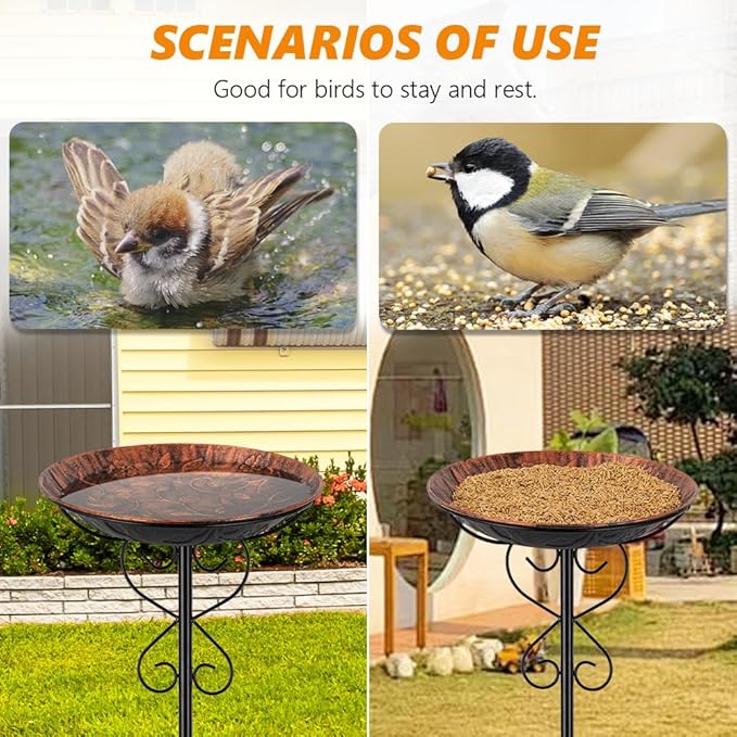 Metal Bird Bath for Outside,41 Inches Cast Iron Outdoor Bird Bath Bowl Birdbath & Standing Bird Feeder for Garden Yard Lawn Decor