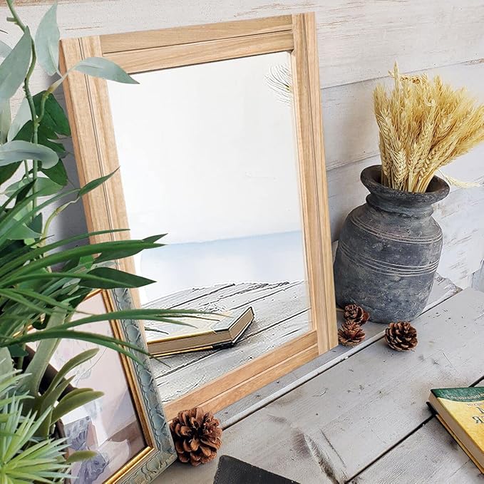 AAZZKANG Rustic Mirrors for Wall Rectangle Wood Frame Mirror 50 x 40 cm