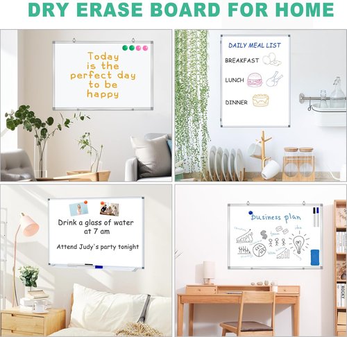 H-Qprobd 3' x 2' Magnetic Whiteboard Large Dry Erase White Board 36"x24" Aluminum Presentation Whiteboard with Long Pen Tray, 6 Markers, 2 Erasers &12 Magnets