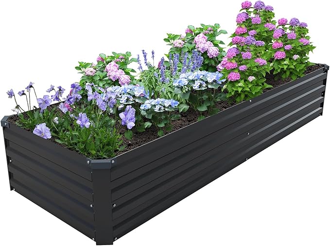 8×2×1FT(2PCS) Galvanized Raised Garden Bed Kit Metal Planter Boxes,Large Outdoor Planters Garden for Planting Vegetables,Flowers,Herbs -Black