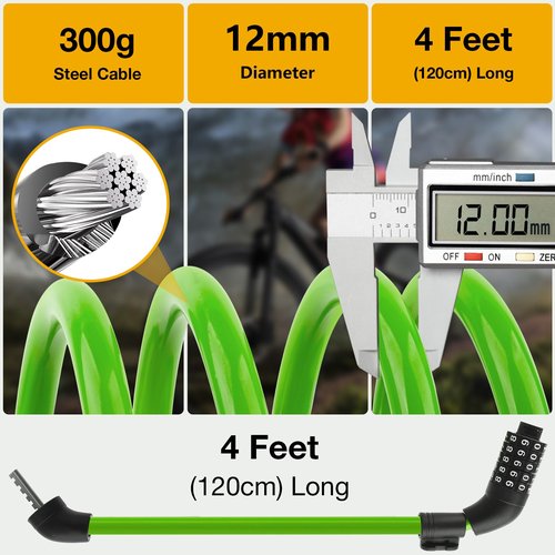 E Scooter Lock，Bike Lock 5-Digit Combination Lock 4 Feet Bike Locks Cable Heavy Duty Anti Theft Cable Locks with Mounting Bracket for Xiaomi M365/Max/GXL/Ninebot/Segway Scooter/Moto/Bicycle