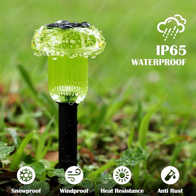 Priddop Solar Lights Outdoor Pathway Waterproof 8 Pack Green LED Green Stake Acrylic Mushroom Decorative Garden Lights for Yard Landscape Patio Outside Decorations