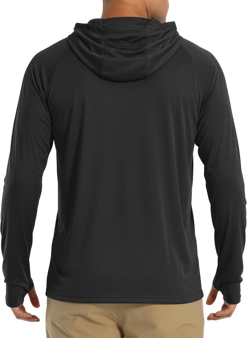 MAGCOMSEN Men's Long Sleeve Hooded Fishing Shirt - UPF 50+ Sun Protection Rash Guard