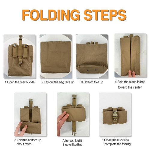 ULIONTAC Tactical Foldable Buckle Pouch - 500D Nylon Roll Up Drop Dump Pouch for Tactical Duty Belt Molle Tool Bag Space Saving (BK)