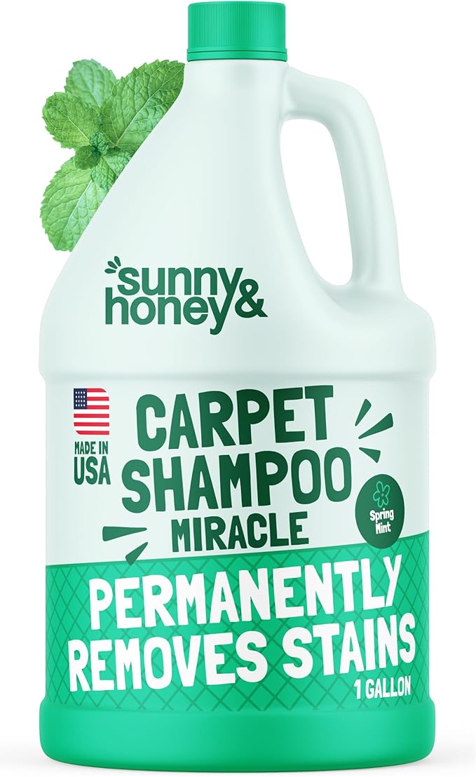 Sunny & Honey Carpet Cleaner Solution - Carpet Shampoo & Pet Stain Remover for Upholstery & Rugs - Works With Steam Cleaners (128 fl oz, Spring Mint Scent)