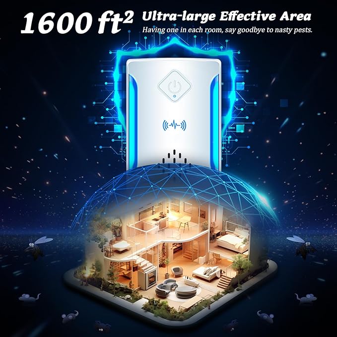 Ultrasonic Pest & Insect Repeller, Upgraded Indoor Ultrasonic Repellent for Mosquitoes, Roaches, Flies, Mouse, Geckos, Spiders, Electronic Plug in Pest Control, 2 Mode Switching (5)