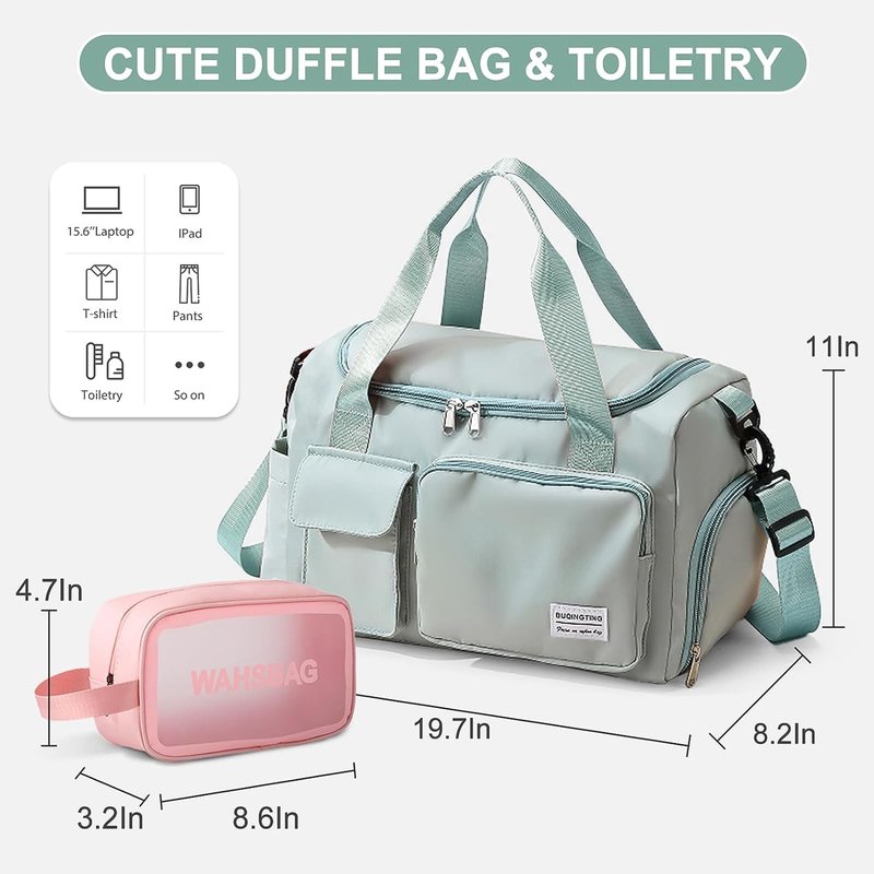 Small Gym Bag for Women, Waterproof Travel Duffle Bag Carry On Weekender Bag with Shoe Compartment & Wet Pocket, Gym Tote Bag for Travel, Workout, Sport