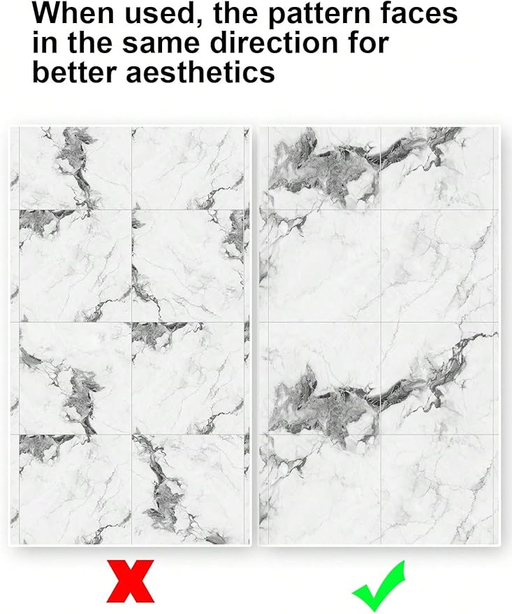 Chejiaye 10pcs Marble Peel and Stick Backsplash Waterproof Washroom Wall Panels