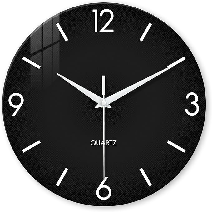 XFM Black Wall Clock 12 Inch Silent Non-Ticking Wall Clocks Battery Operated