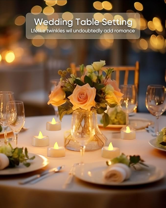 LED Candles, 12-Pack Battery Operated Tea Lights, Flameless Flickering Tealights for Fall Home Party Wedding in Warm Yellow, 1.5'' D X 1.25'' H