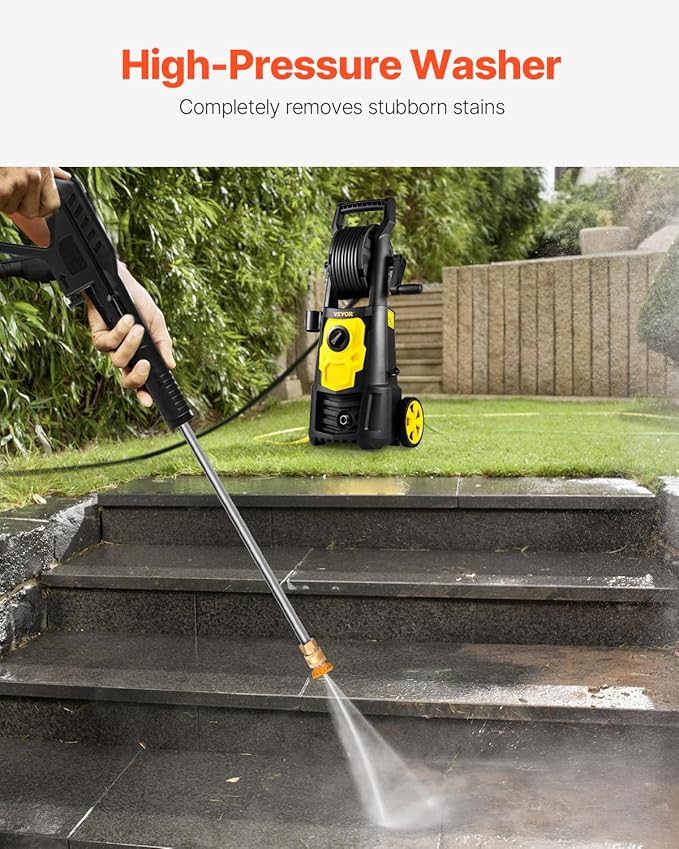 VEVOR Electric Pressure Washer, 2000 PSI 1.76 GPM, Portable Cleaner with 30ft Hose Reel, Foam Cannon & 5 Nozzles for Cars, Patios, Fences - ETL Listed