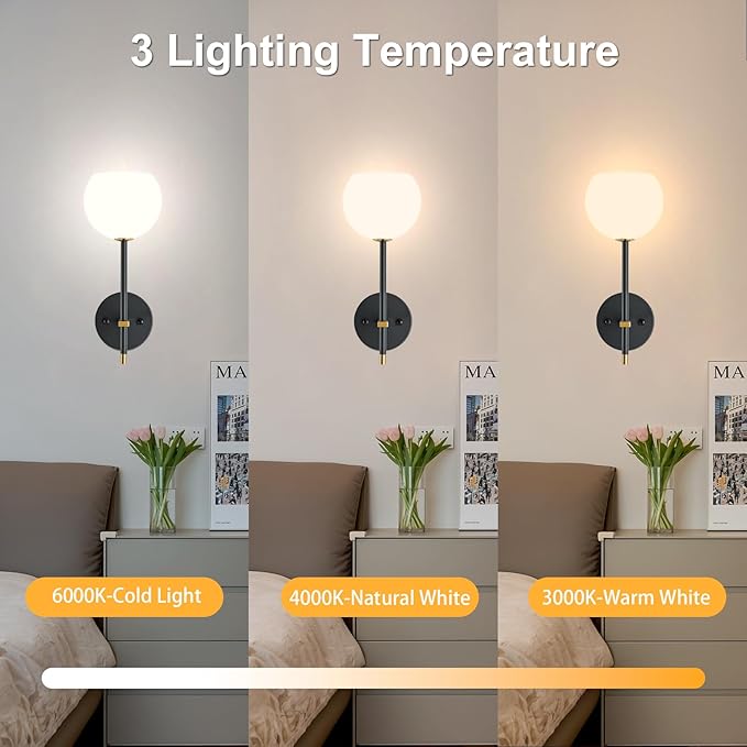 Black Gold Battery Operated Wall Sconces Set of 2, Rechargeable Wireless Wall