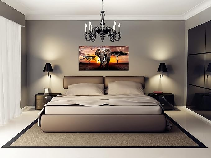 XXMWallArt FC3075 Canvas Wall Art Elephant Picture African Wild Animals Artwork Painting Print for Living Room Bedroom Kitchen Home and Office Wall Decor