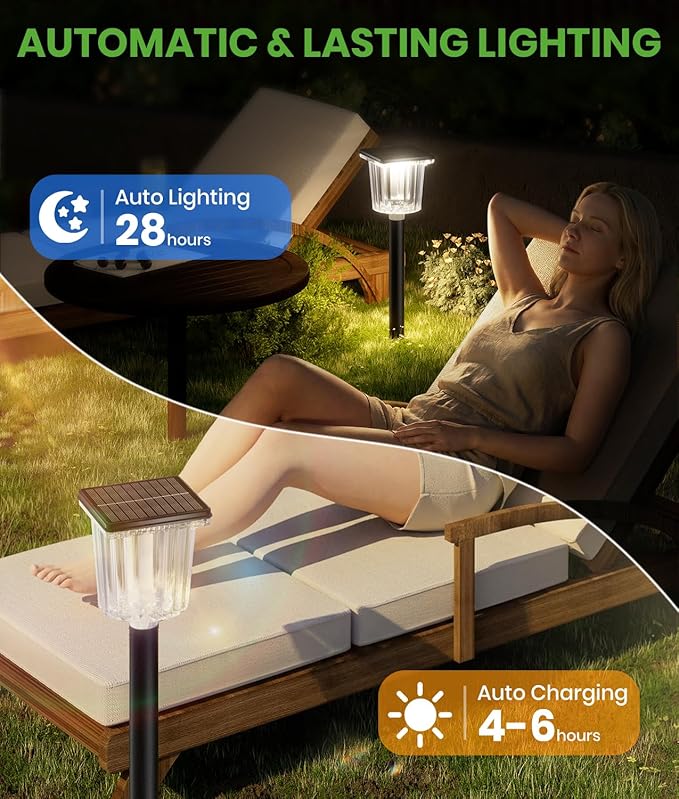 BITPOTT Super Bright Solar Pathway Lights 8 Pack, Adjustable Warm & Cold Solar Lights Outdoor Waterproof IP65, Auto On/Off, Outdoor Decor Light for Garden, Landscape, Path, Yard, Patio, Driveway