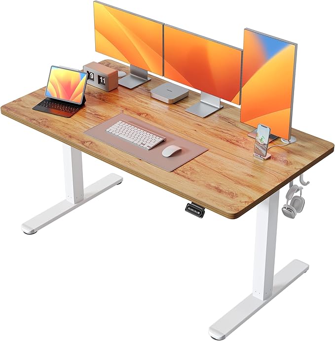 FEZIBO Standing Desk, 55 × 24 Inches Electric Height Adjustable, Sit and Stand Up, Computer Office Desk with Splice Board, Light Rustic