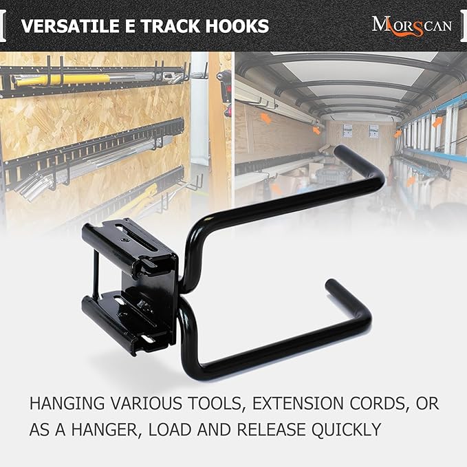 10-Pack E-Track Double Fitting J-Hooks, 4" Wide & 5.5" Deep Stable E Track Double J Hooks with Dual Fittings, Heavy Duty Shovel Hanger for Trailers, Trucks, Garden Tools Organizers Storage