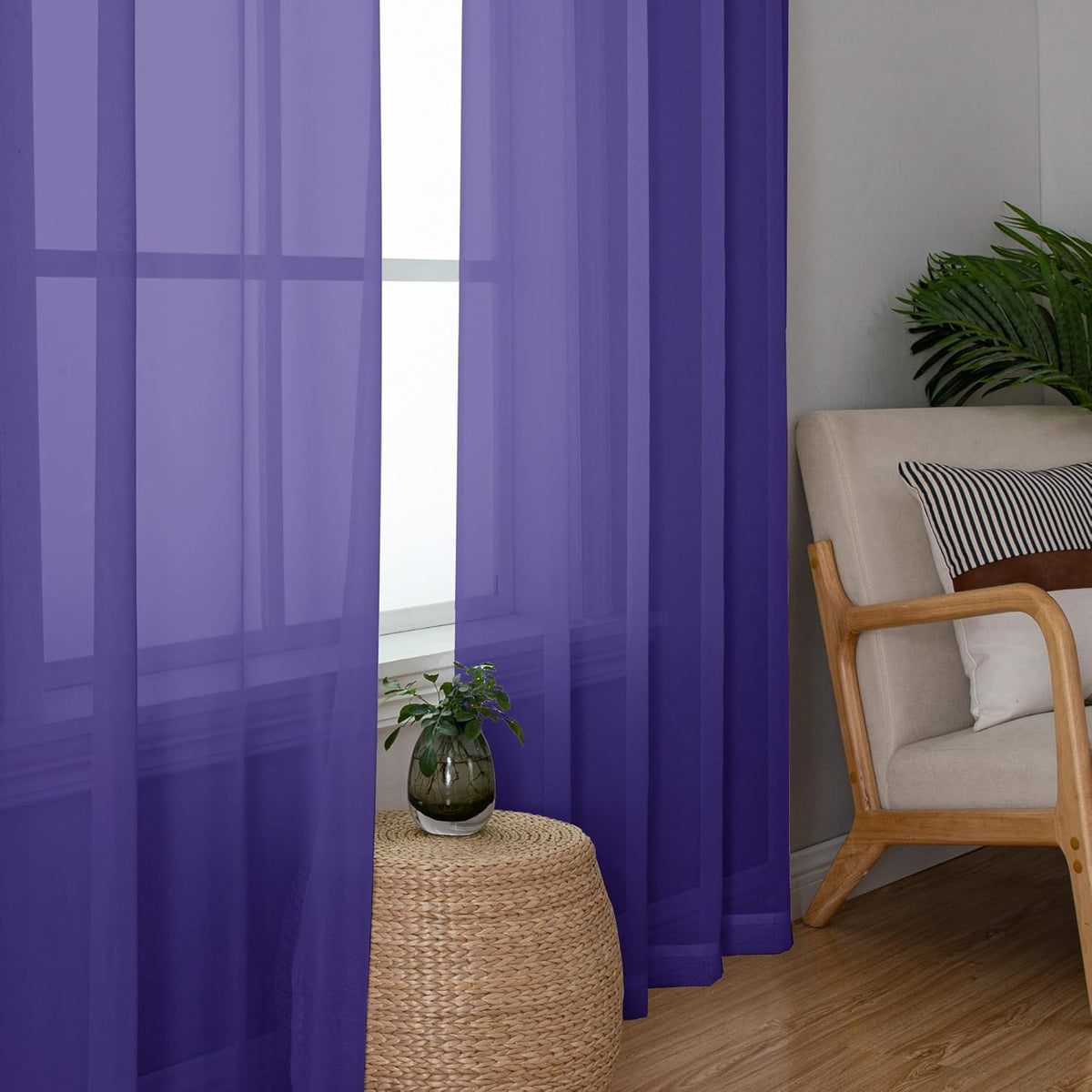 Chyhomenyc Purple Sheer Curtains 78 Inches Long 2 Panels Set for Living Room, Light Filtering Voile Lightweight Bedroom Curtains, Rod Pocket Solid Window Treatment Drapes, Each 42W x 78L