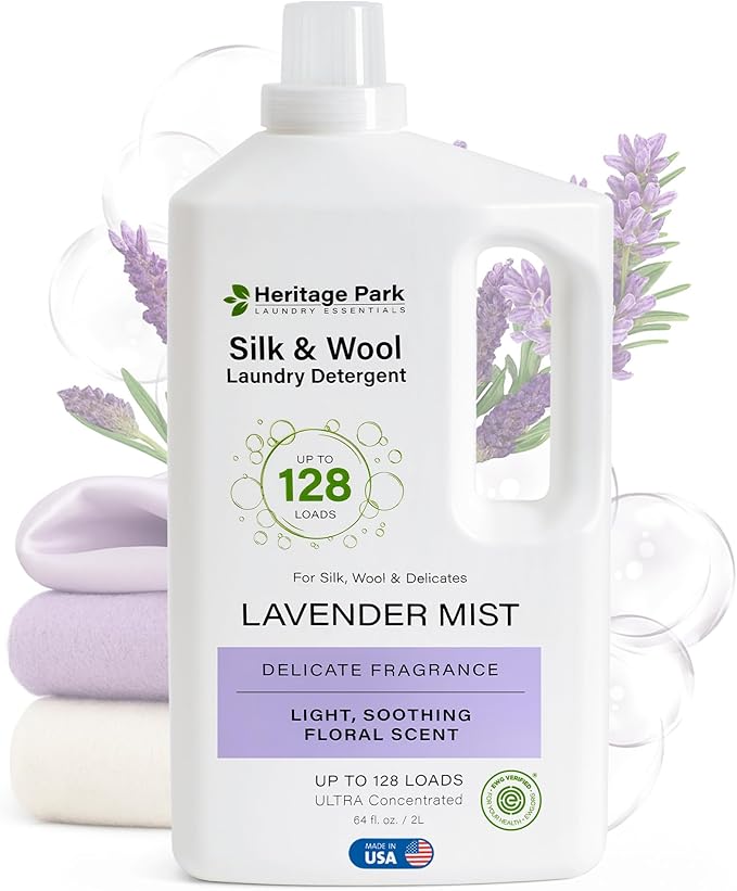 Heritage Park Silk & Wool All-Natural Lavender Mist Scent, pH-Neutral Laundry Detergent - Enzyme-Free, Concentrated Up to 128 loads (64 fl oz)