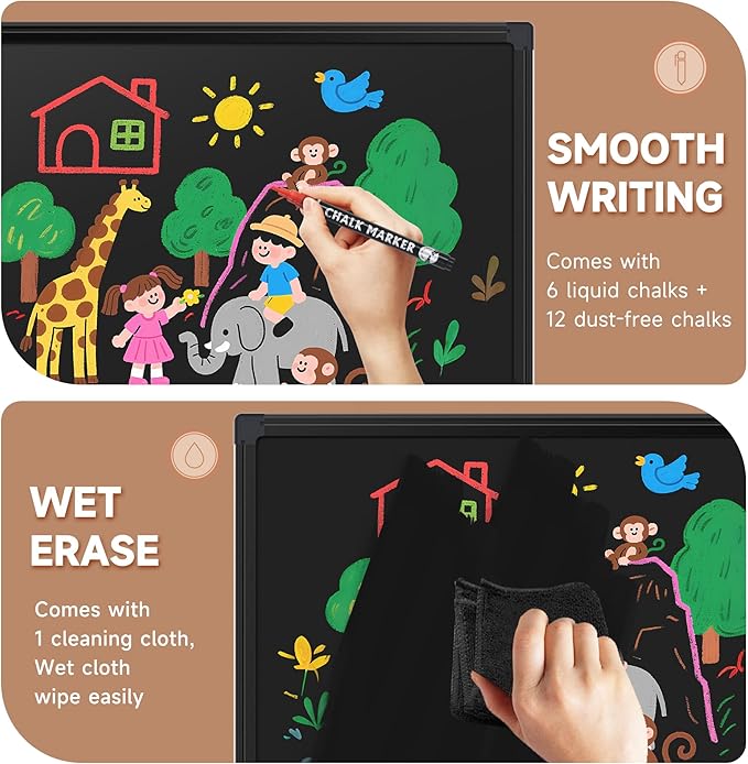 SELEAD Double-Sided Magnetic Chalkboard 48 x 24 Inches