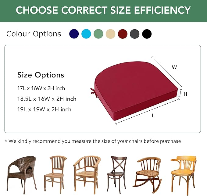 Outdoor Chair Cushions Set of 4: Waterproof & Fade Resistant Patio Furniture Cushions - 17 x 16 x 2 Inch Non Slip Round Corner Seat Cushion Pads with Removable Cover for Garden Yard Lawn, Burgundy