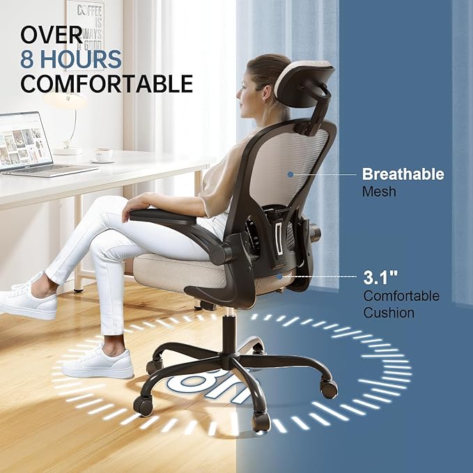 Synorla Office Chair Ergonomic Desk Chair, 330LBS Capacity, High Back Computer Design for Long Hours Comfort, Rolling Swivel Executive Task for Home Office with Flip-up Armrests, Black Grey