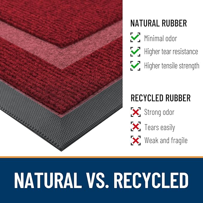 OLANLY Front Door Mat Indoor Outdoor Entrance, Waterproof All-Season, All-Weather Doormat, Sturdy Natural Rubber, Fade Resistant, Low Profile, Easy Clean Patio Porch Entryway Mat, 36x24, Wine Red