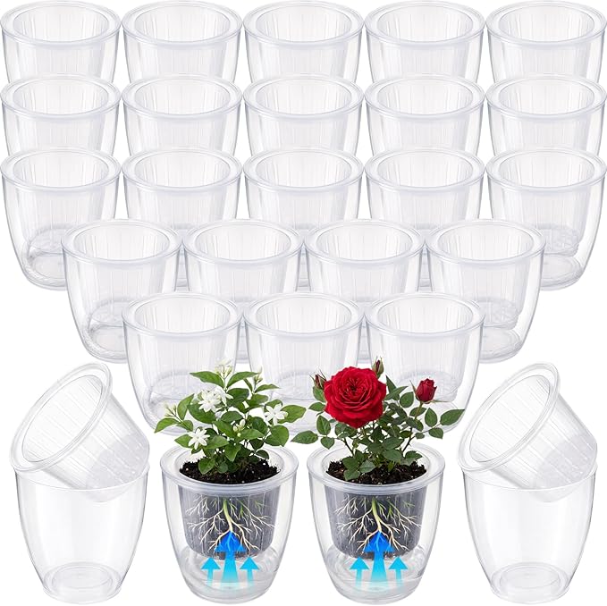 36pcs Self Watering Pots, Plastic Plant Pot with Inner Pot Self Watering Wick Planter pots for Indoor House Plants, Flowers, Succulents (3.5inch,Transparent)