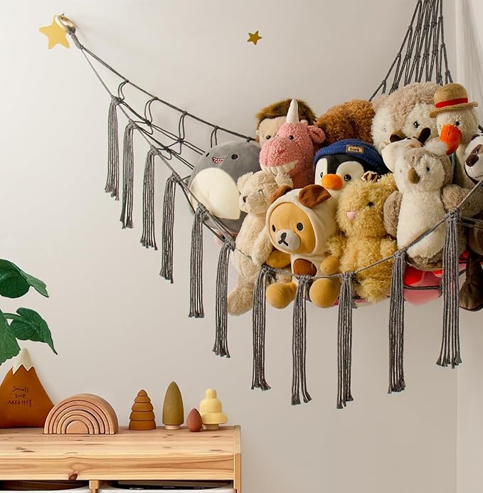 Stuffed Animal Storage Hammock Net - Toy Hammock Net for Stuffed Animals Corner - Hanging Stuff Animal Organizer Holder Large Size Baby Nursery Room Decor-Grey