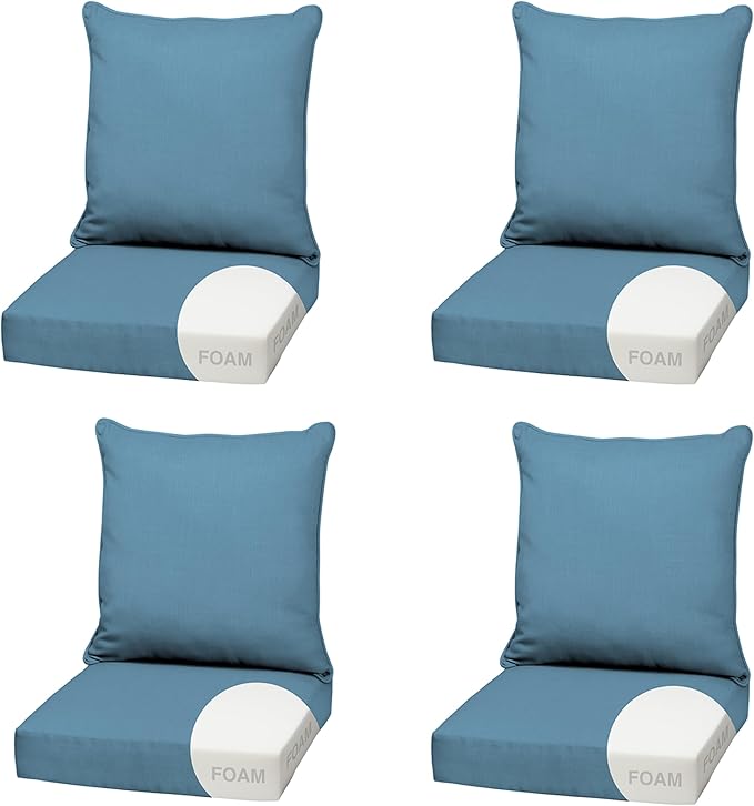 Arden Outdoor Foam Deep Seat Cushion (4-Pack), 22x24, Premium High-Density Foam, Never Flattens, Weather-Proof for Patio Chair Sofa Couch, French Blue Texture