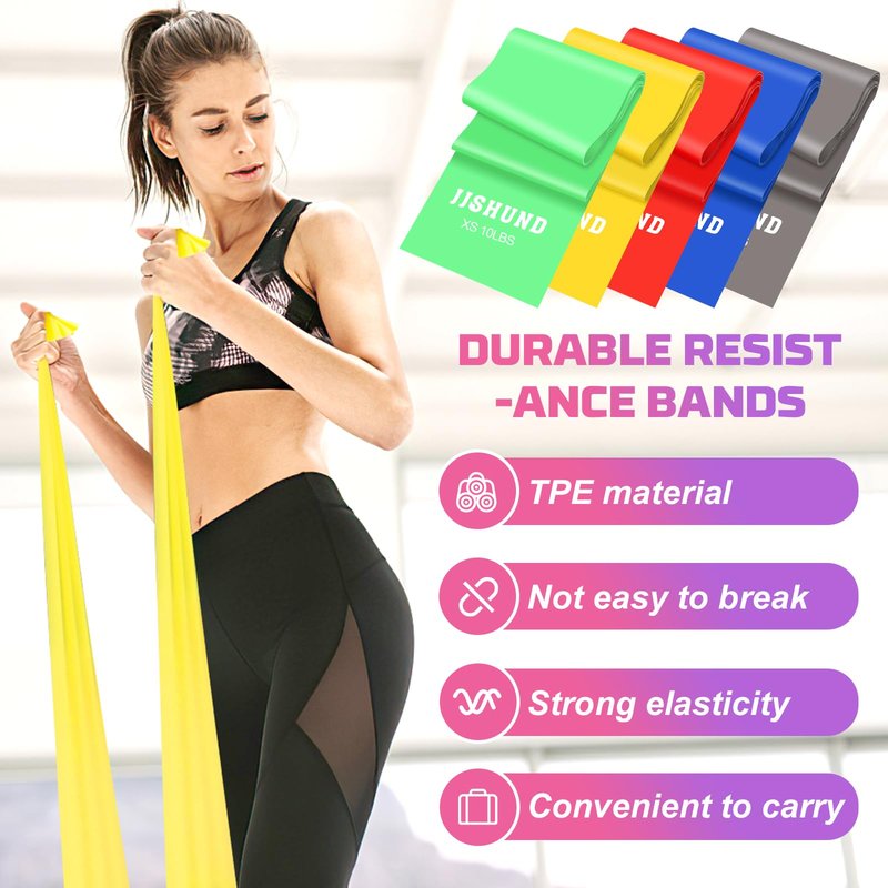 Resistance Bands Set, 5 Pcs Exercise Bands Long 150cm Workout Bands Stretch Bands for Exercise Elastic Band for Yoga Pilates Fitness Home Gym