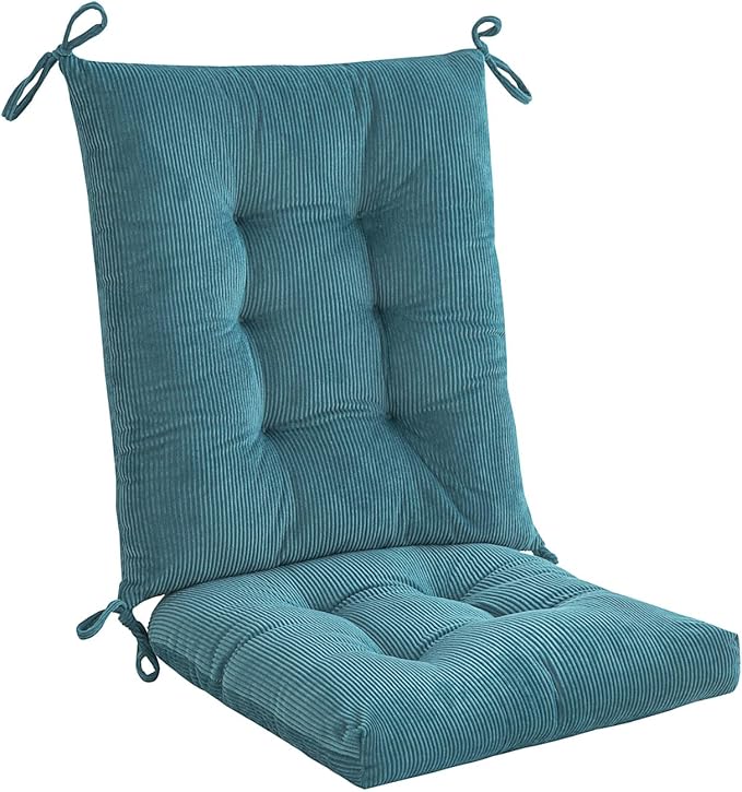 Outdoor Patio Cushion, Rocking Chair Cushion, Tufted Pads, Set of Upper and Lower with Ties Pack of 2 (2 Sets) - Back 20"×17", Seat 17"×17" (Blue)