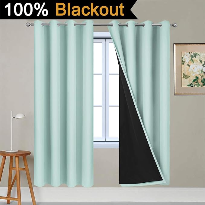Yakamok 100% Blackout Curtains Energy Saving Thermal Insulated 2 Thick Layers