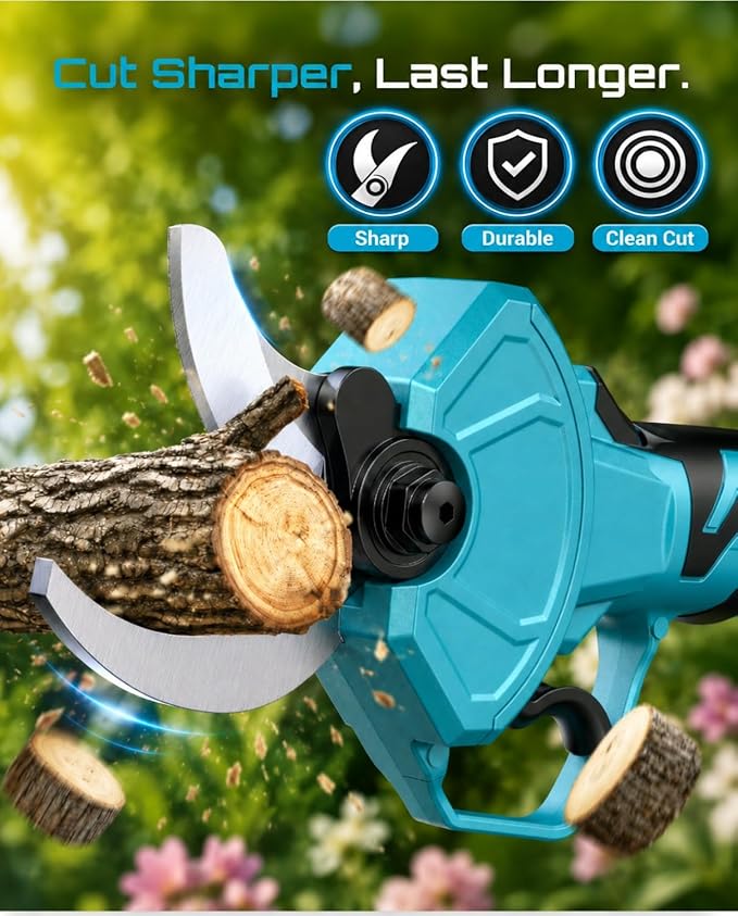 SEESII Electric Pruning Shears for Gardening: 1.8” Cutting Cordless Power Pruner - Brushless Motor, Dual 4.0Ah Battery, 4 Levels Adjustable Extra SK5 Blade Branches Cutter For Tree & Flower Trimming
