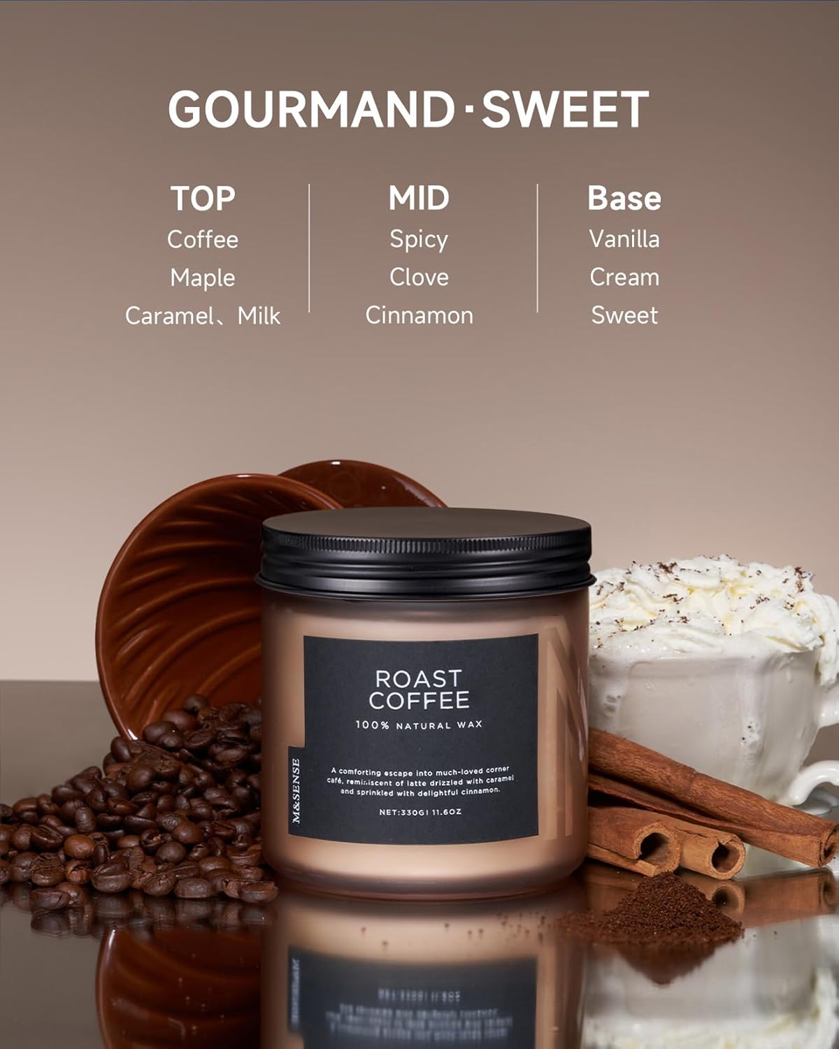 M&SENSE Coffee Candles Scented Strong, 2 Wick 11.6oz 70 Hours Burning Time Organic Natural Soy Wax Candle for Bedroom Kitchen Home Decor, Housewarming Gift for Men and Women