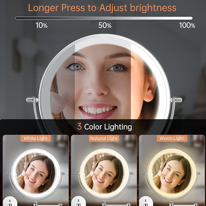 FUNTOUCH 5000mAh Rechargeable Wall Mounted Lighted Makeup Vanity Mirrors