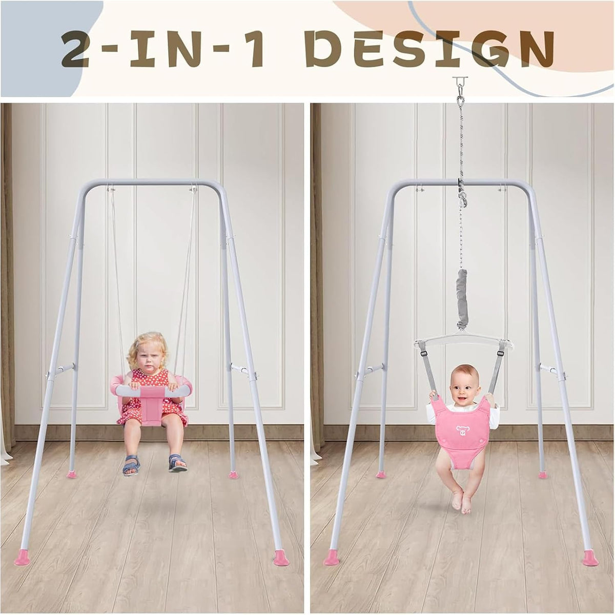 Skiennix 2-in-1 Baby Jumper & Swing - Versatile Indoor/Outdoor Use, Foldable Stand (Pink)