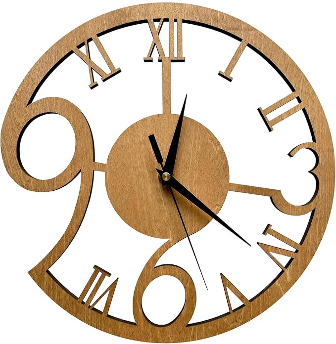 Rizalit Wood Wall Clock Artistic Modern Classic Style Unique Design 11.5 Inch