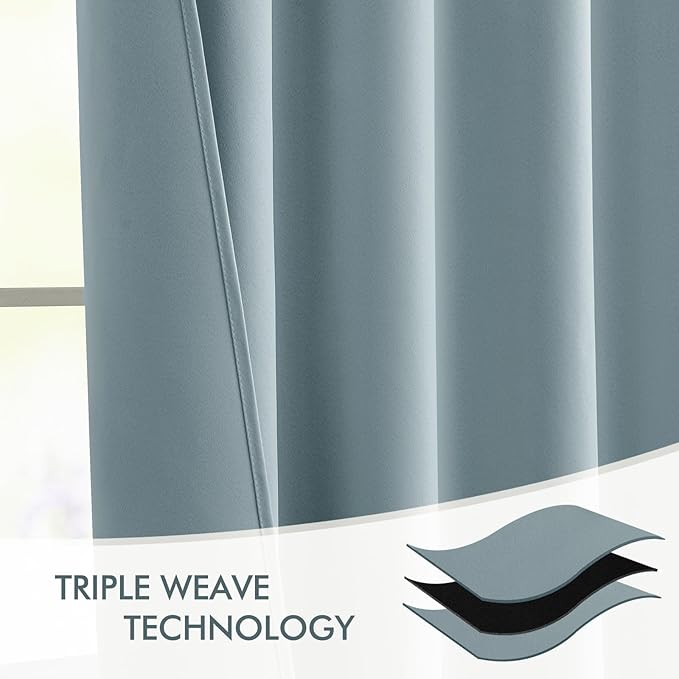 MIULEE Slate Blue Back Tab Blackout Curtains 84 Inch Length 2 Panels Set