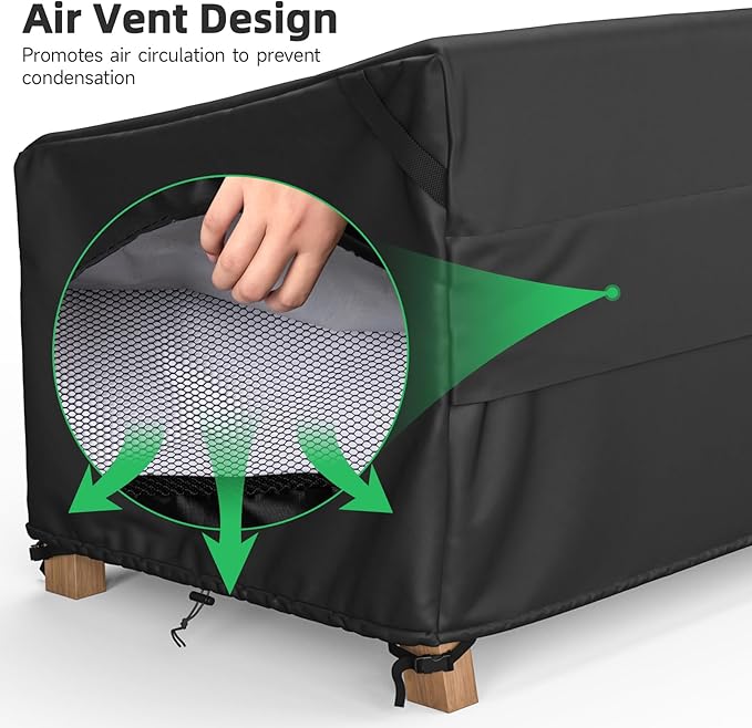 MR.COVER 3-Seater Outdoor Couch Cover, Patio Furniture Covers Waterproof, Fits up to 88W x 40D x 35H inches, with Air Vent and Handles, Black