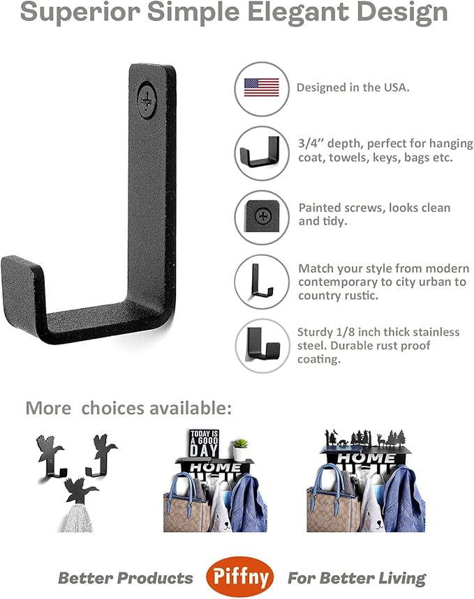 Piffny Robe & Towel Hook, 6 Pack Heavy Duty Stainless Steel Outdoor Wall Hooks