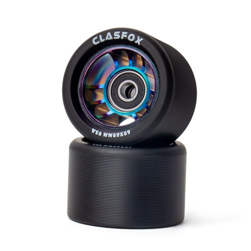 CLAS FOX 95A Speed/Derby Wheels Aluminum Roller Skate Wheels Indoor Roller Replacement Wheel (Set of 8)(Black PU Rainbow Core）