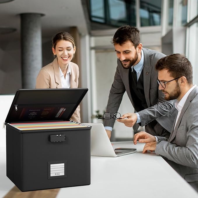 Fire Proof File Box for Documents - Portable Fireproof Document Organizer Box with Handle Waterproof Safe Locking Folder Storage with Lid